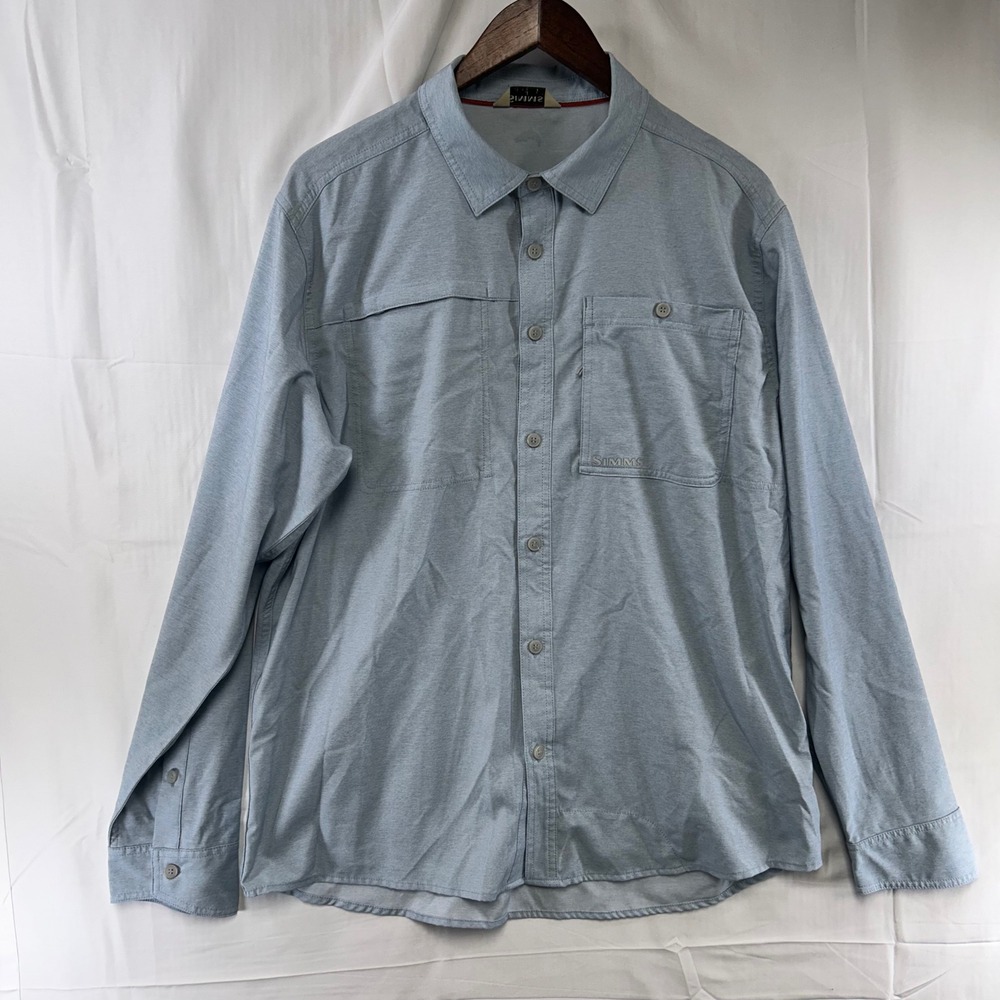 Simms Fishing Shirt Mens Large Blue Long Sleeve Ventilated Button Up Performance